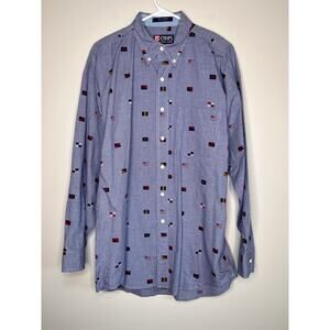 2000s Chaps Ralph Lauren Patriotic Flags Logo Novelty Old Money Oxford Shirt L